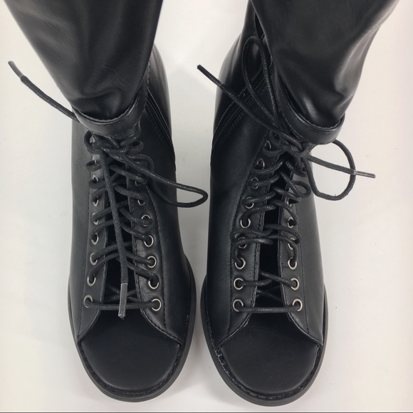 TORRID Black Peep-toe Lace-up Boots Size 8 - Picture 3 of 8